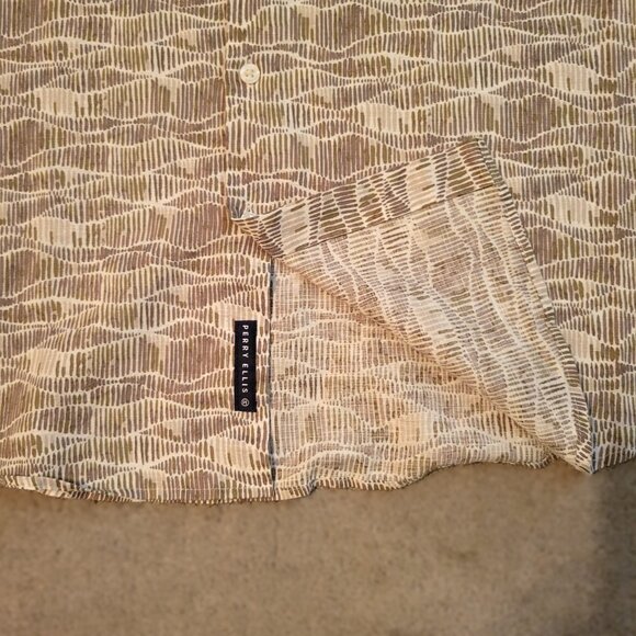PERRY ELLIS Short Sleeve Wave Linen Blend Button Down Shirt Size XL Brown - Picture 3 of 9